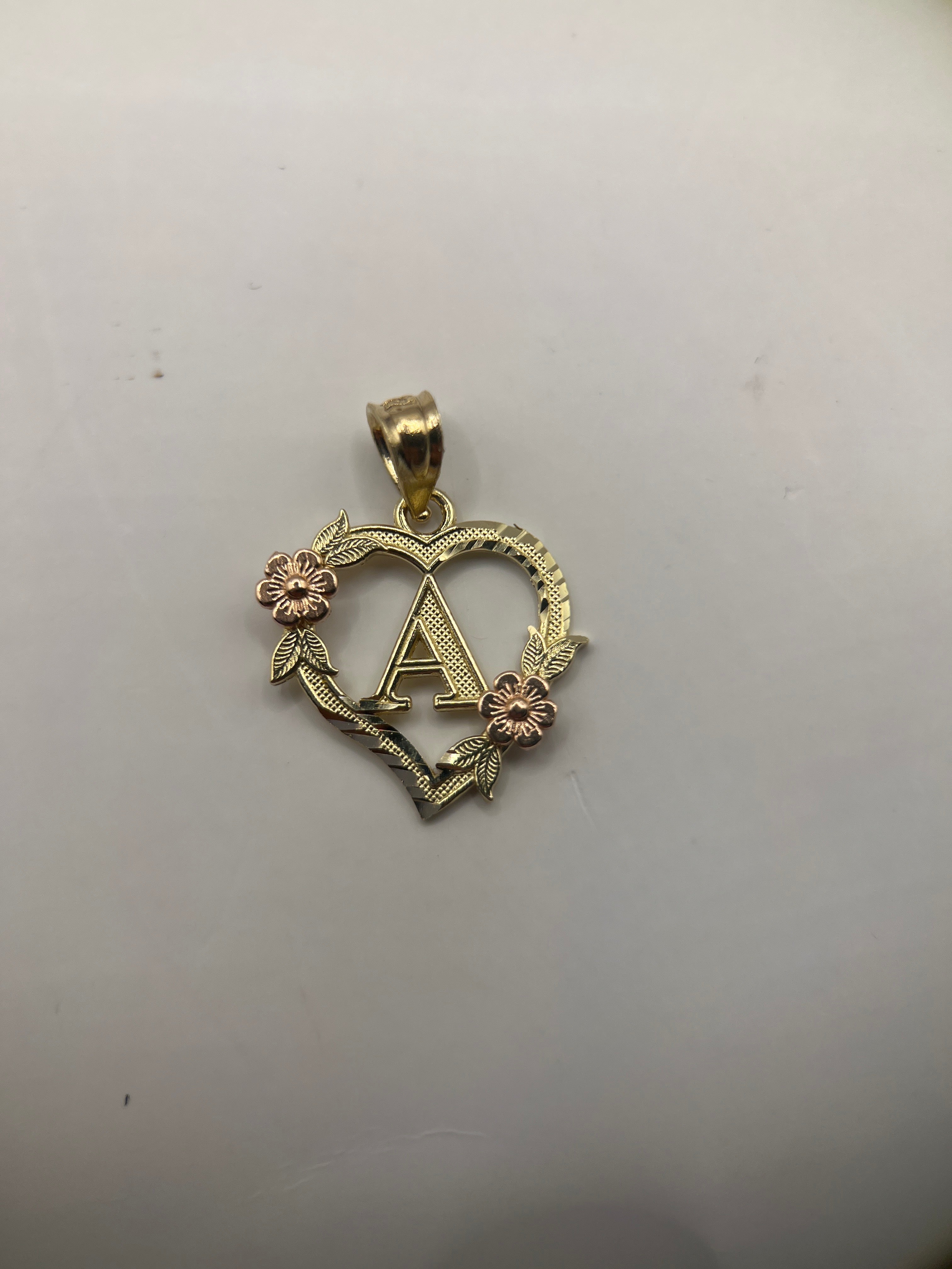 14k yellow gold initial heart letter A