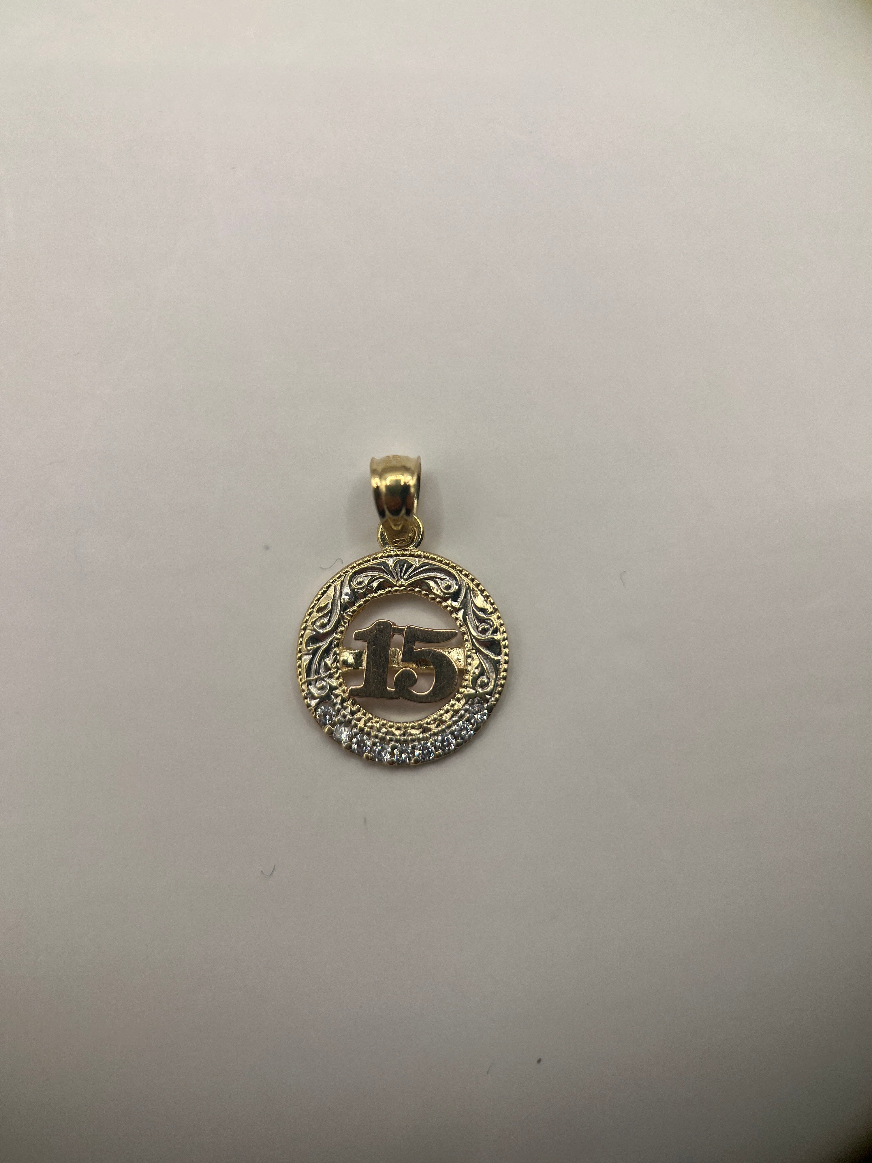 14k yellow gold 15th birthday pendant