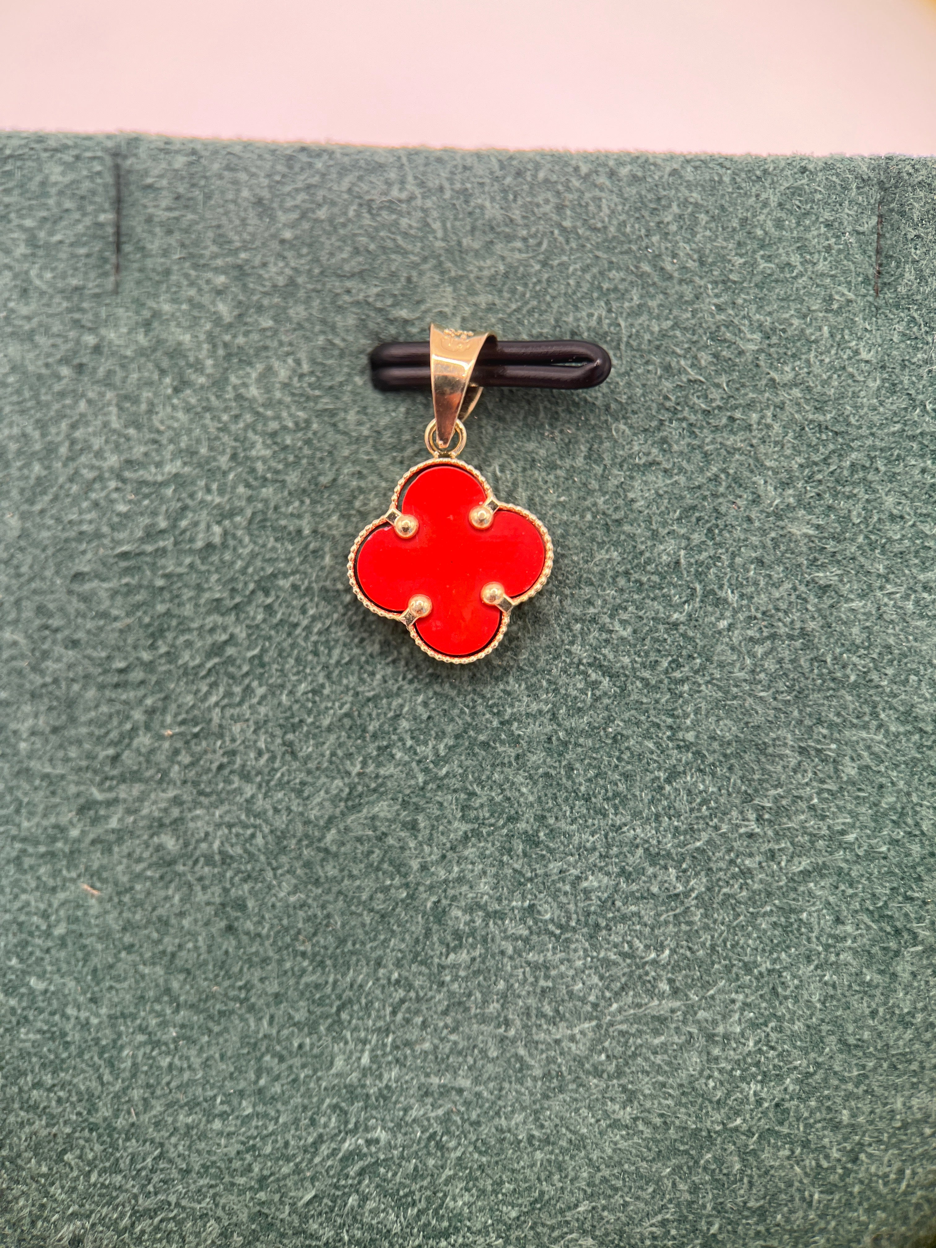 14k yellow gold red flower pendant