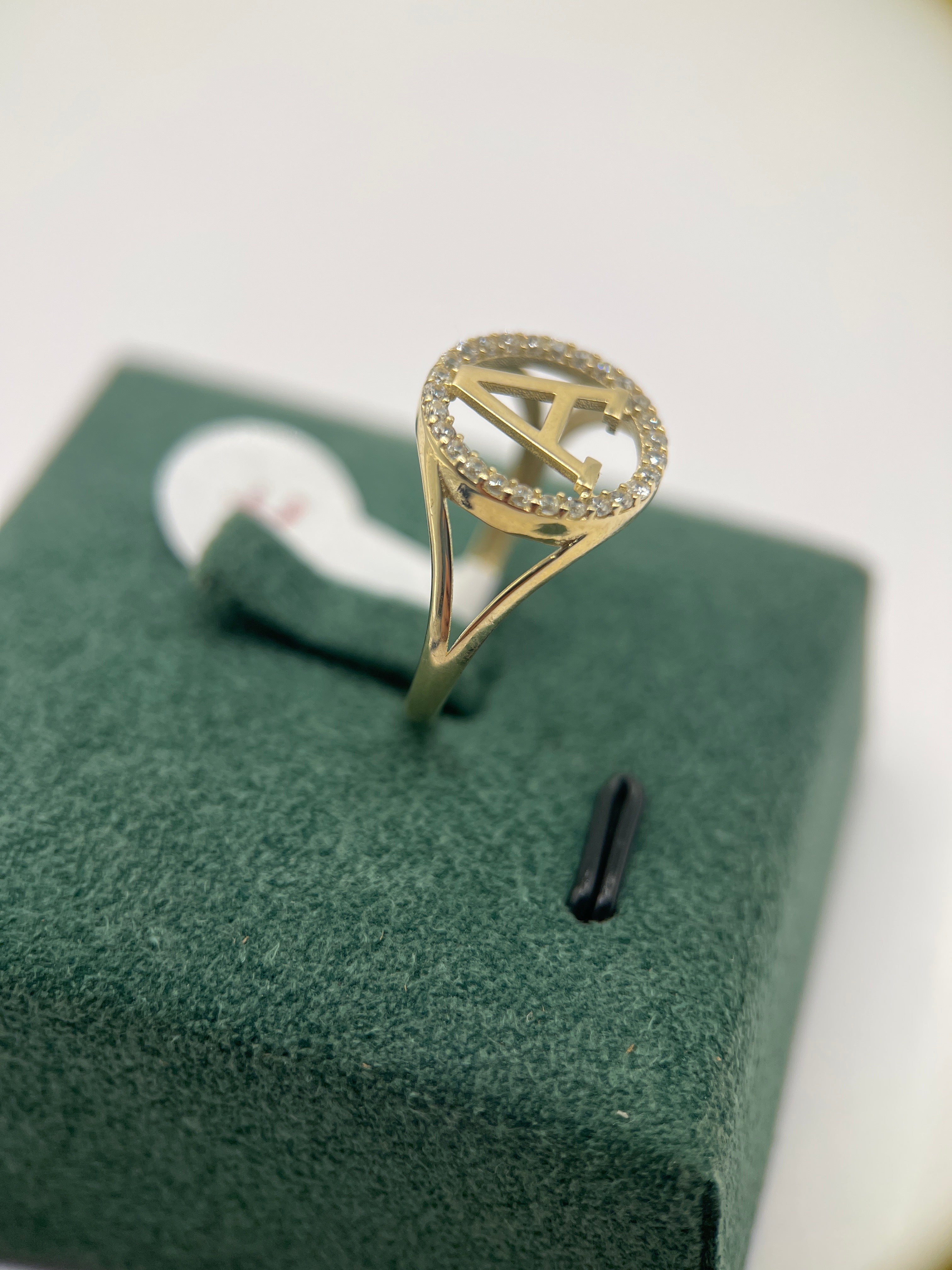 10k yellow gold initial ring A “7”